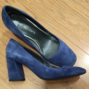 Stuart Weitzman Navy Suede Block Heels